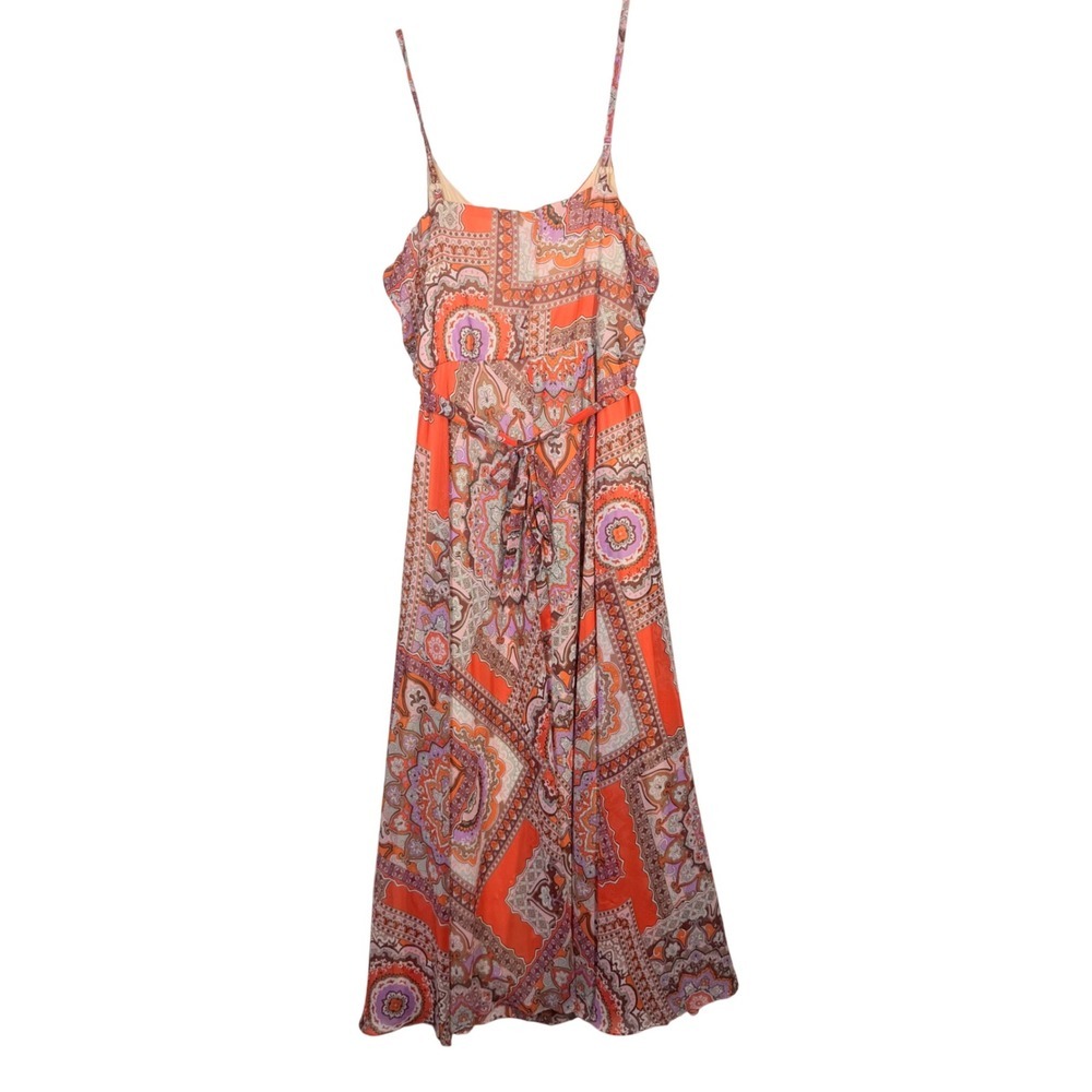 Metaphor Orange Paisley Print Maxi Dress Spaghetti Strap Tie Waist Size 14 - Picture 3 of 8